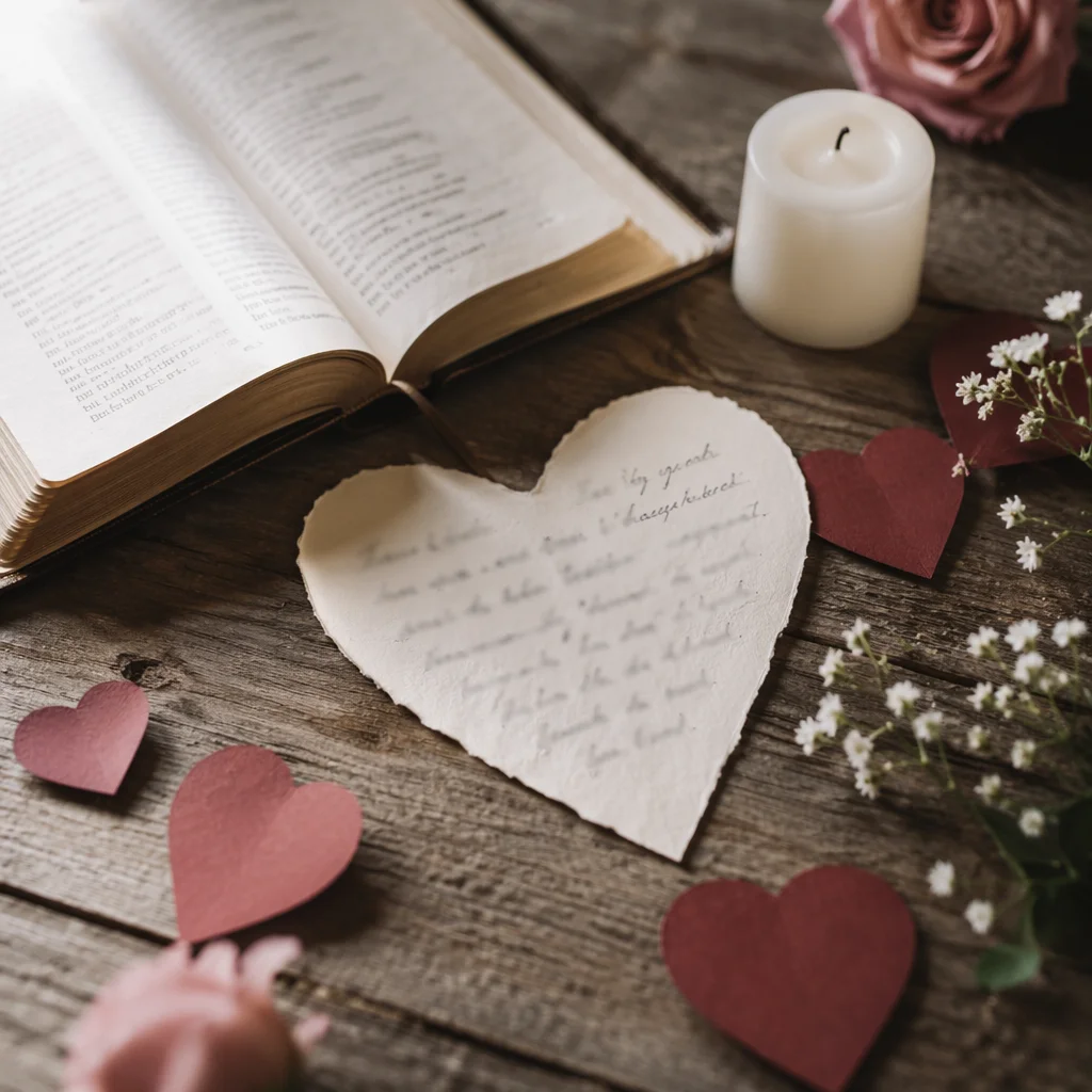 Heart Shaped Card Beside Open Bible