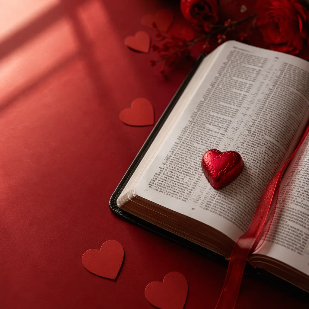 Valentine Heart Candy on Open Bible