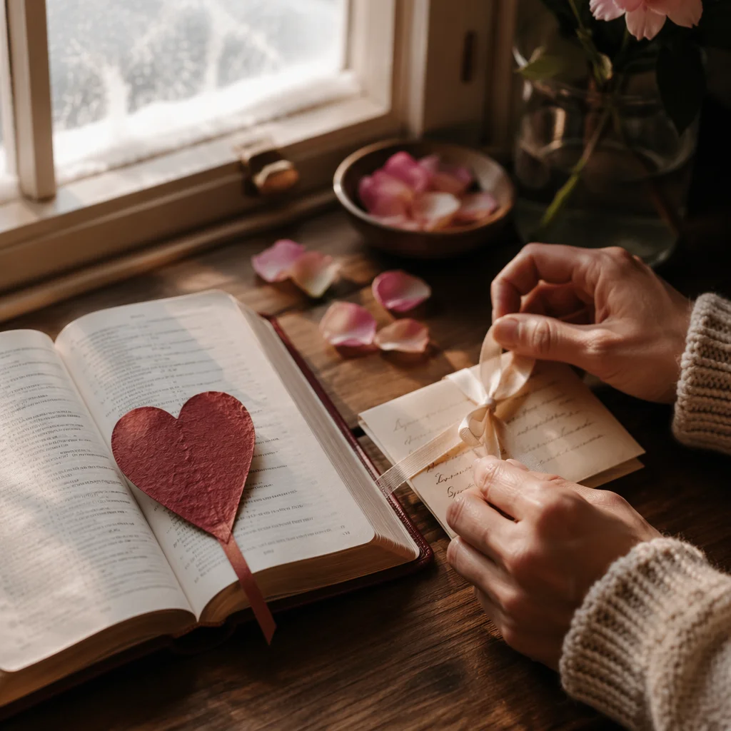 Valentine Heart Bookmark on Open Bible