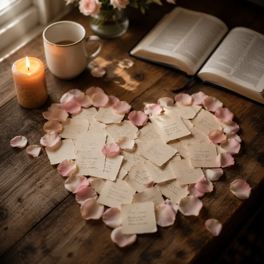 Heart Shaped Notes with Rose Petals