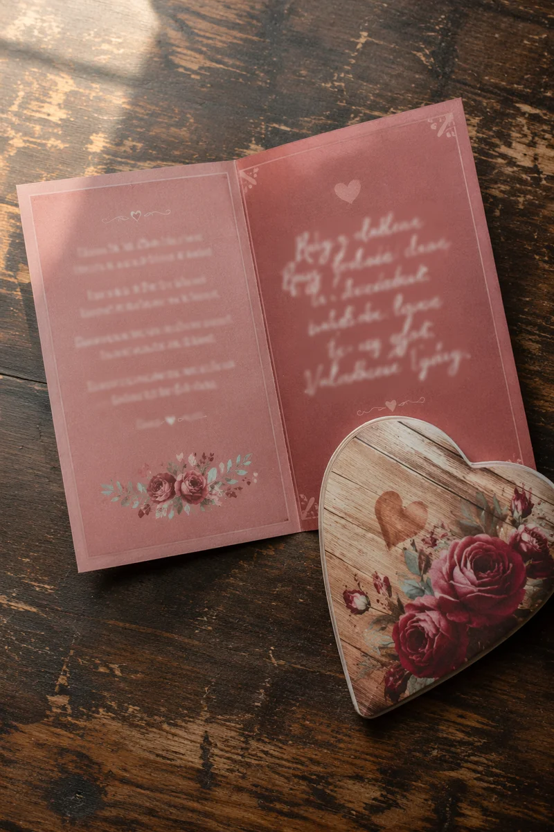 Valentine Card and Heart Keepsake Flat Lay