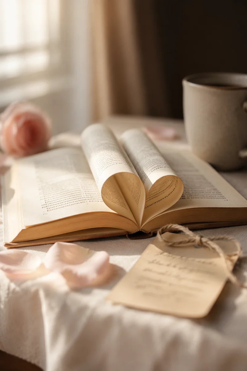 Open Devotional Book with Heart Pages