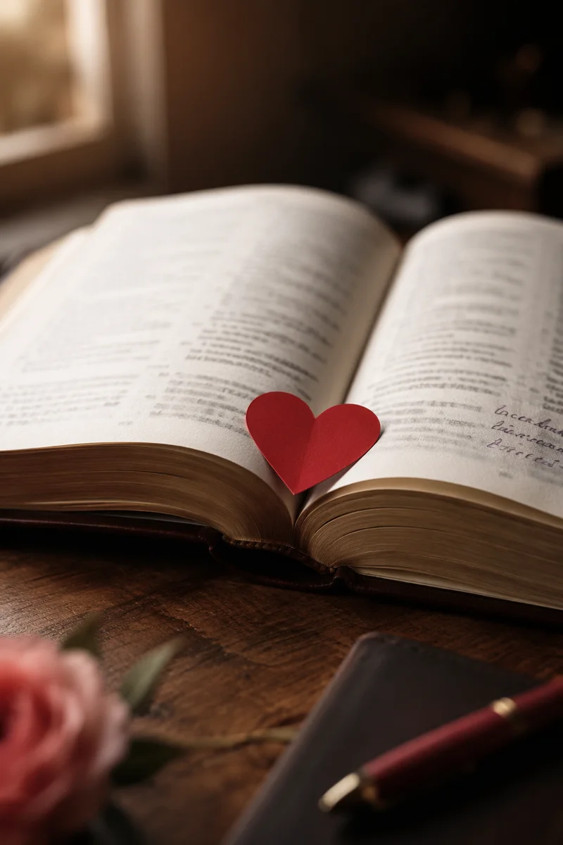 Valentine Heart Bookmark on Open Bible