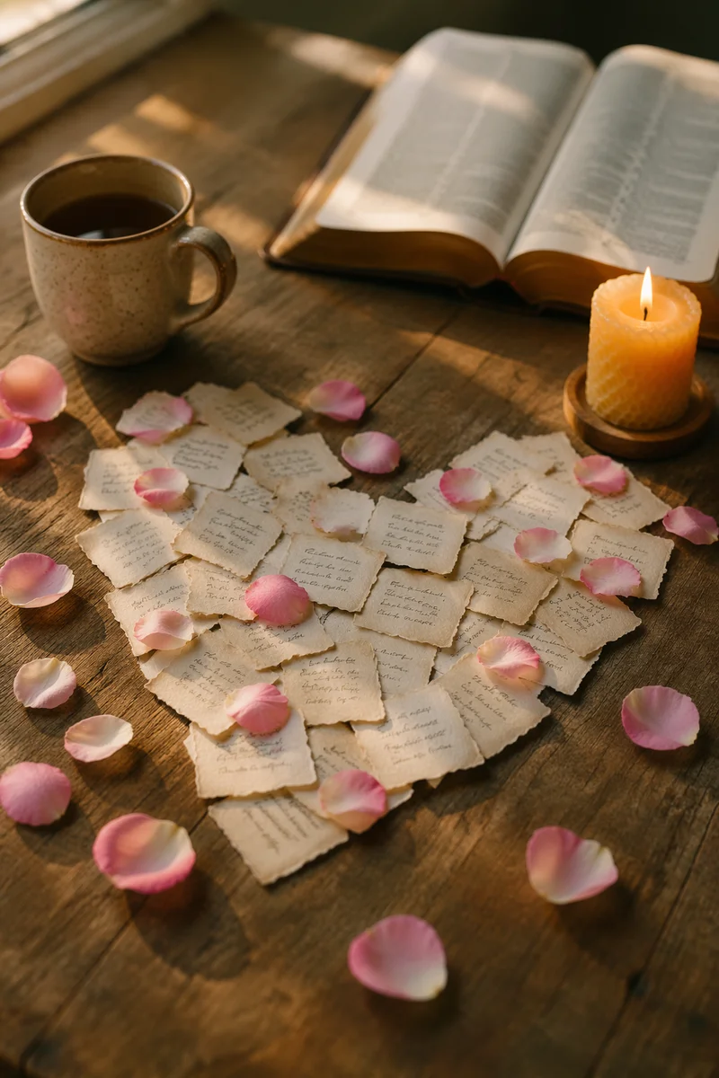 Heart Shaped Notes with Rose Petals