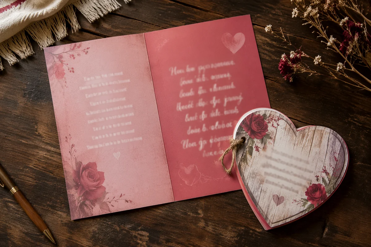 Valentine Card and Heart Keepsake Flat Lay