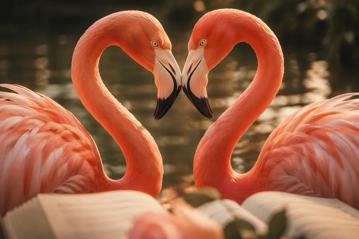 Valentine Flamingos Forming a Heart