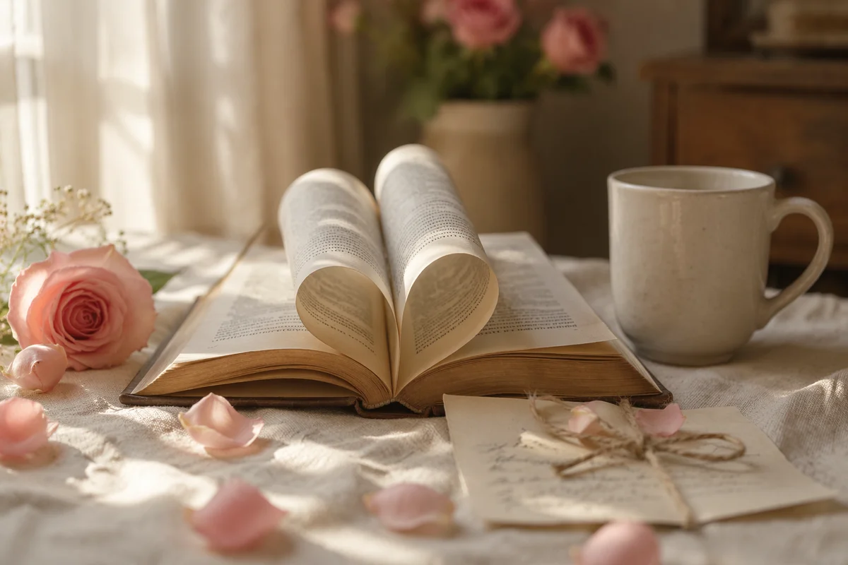 Heart Shaped Pages on Rustic Table