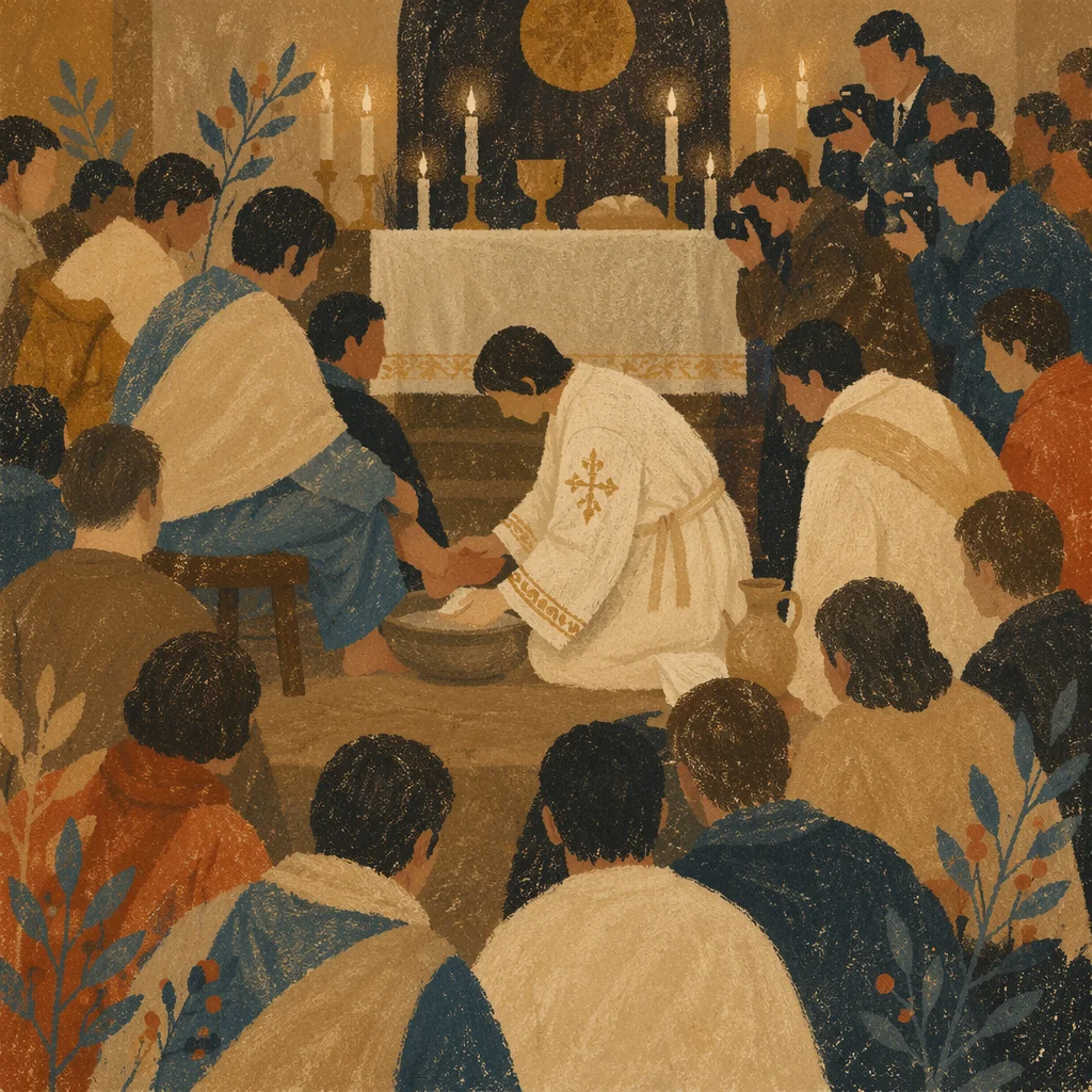 Holy Thursday Foot Washing in Candlelit Chapel