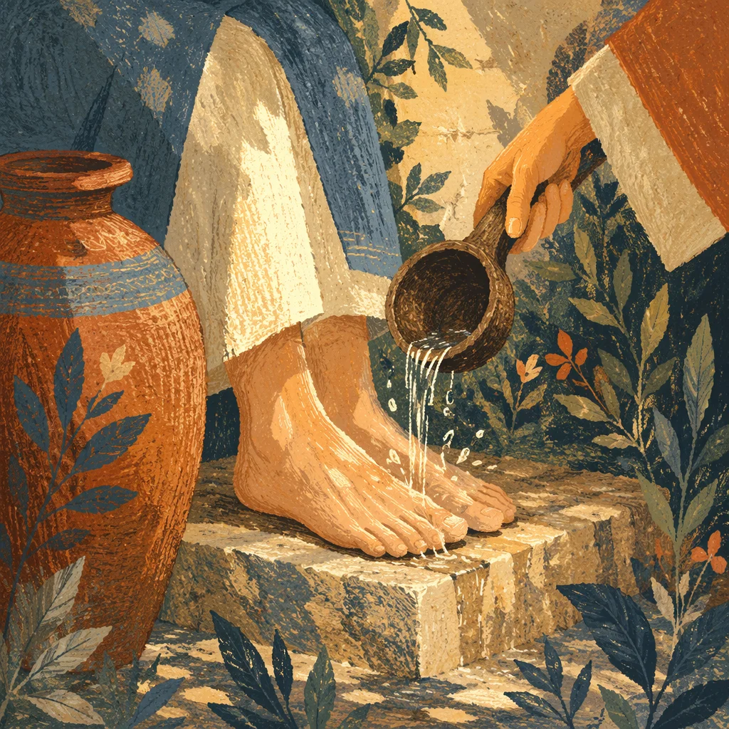 Holy Thursday Foot Washing in Garden Light