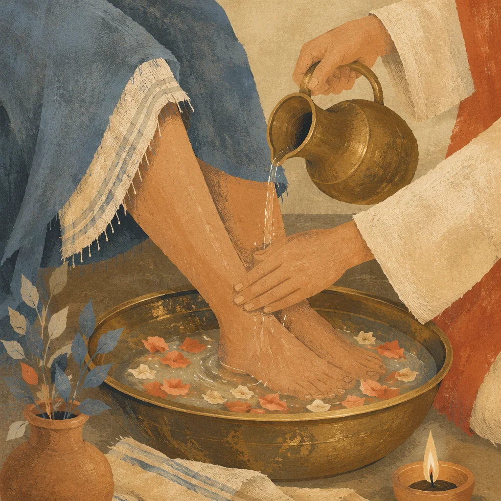Holy Thursday Foot Washing in Brass Basin