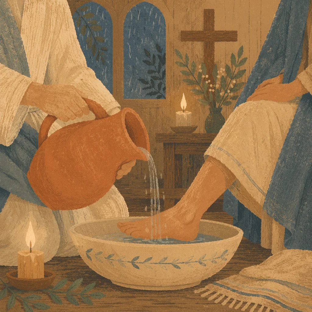 Holy Thursday Foot Washing in Candlelit Chapel