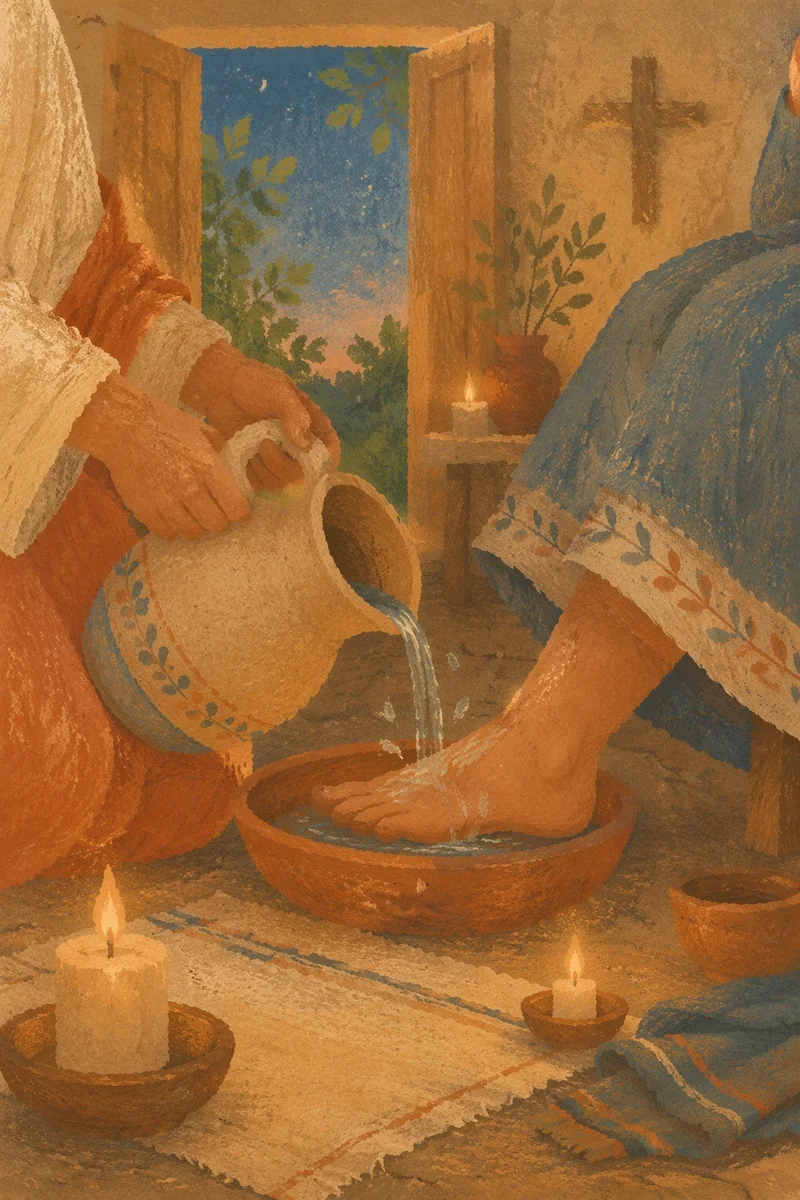 Holy Thursday Foot Washing in Candlelit Chapel