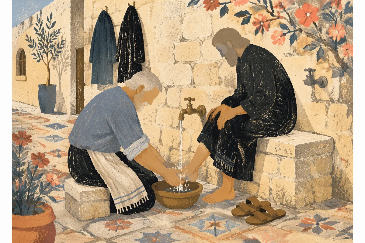 Holy Thursday Foot Washing in Stone Courtyard