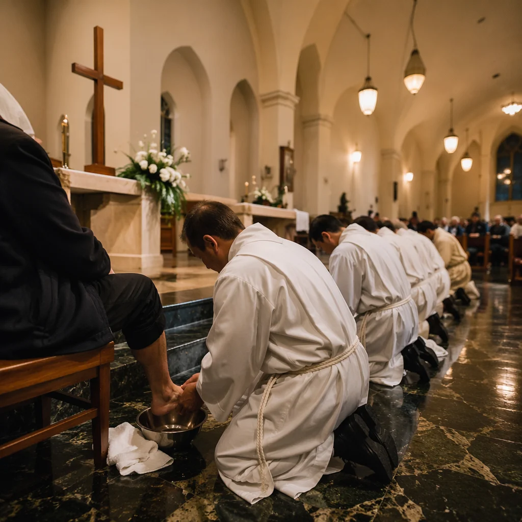 Holy Thursday Foot Washing Service in Church