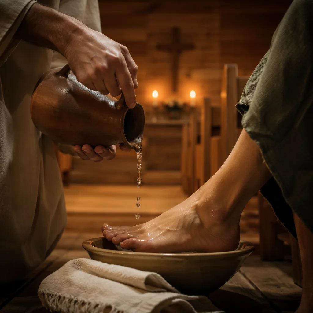 Holy Thursday Foot Washing in Candlelit Chapel