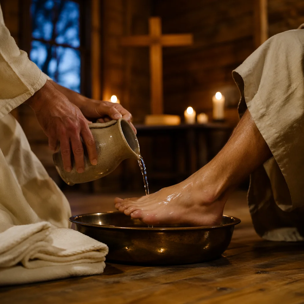 Maundy Thursday Foot Washing in Candlelit Chapel
