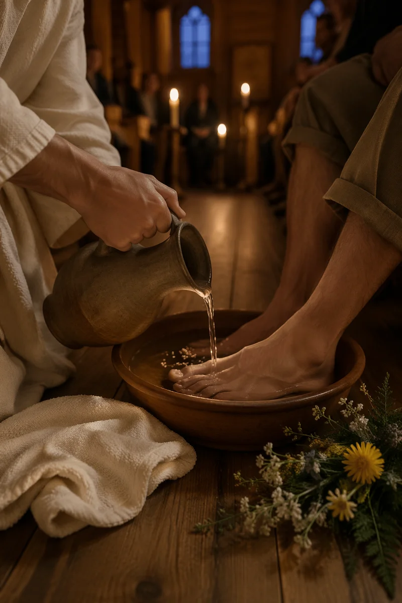 Holy Thursday Foot Washing in Candlelit Chapel
