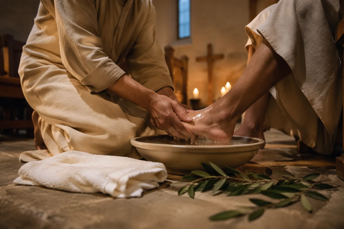 Holy Thursday Foot Washing in Candlelit Chapel