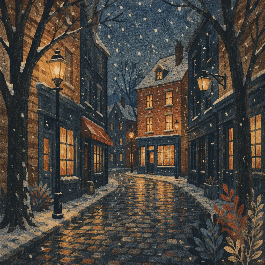 Cozy Winter Street Lamps at Dusk