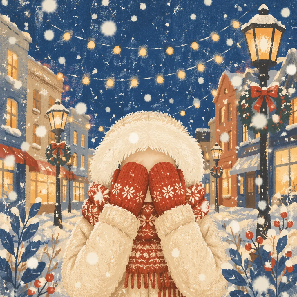 Cozy Winter Snowfall Under Street Lamps