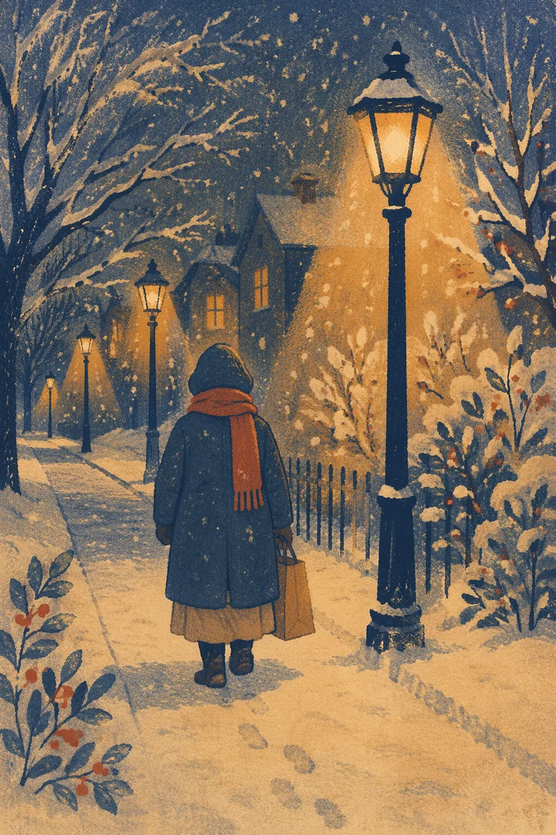 Cozy Winter Street Lamps at Dusk