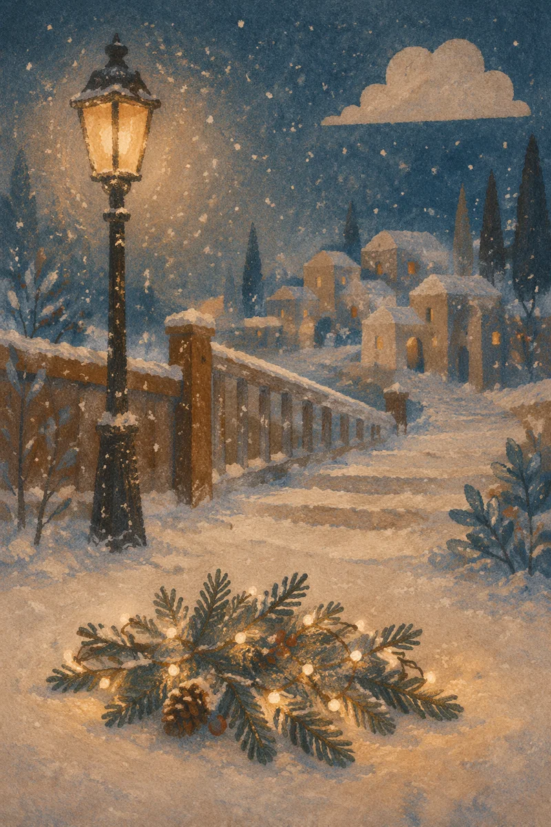 Cozy Winter Street Lamps at Twilight