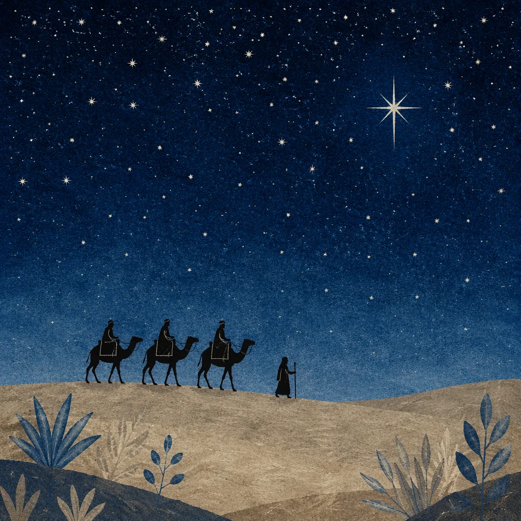 Wise Men Crossing Desert Under Guiding Star