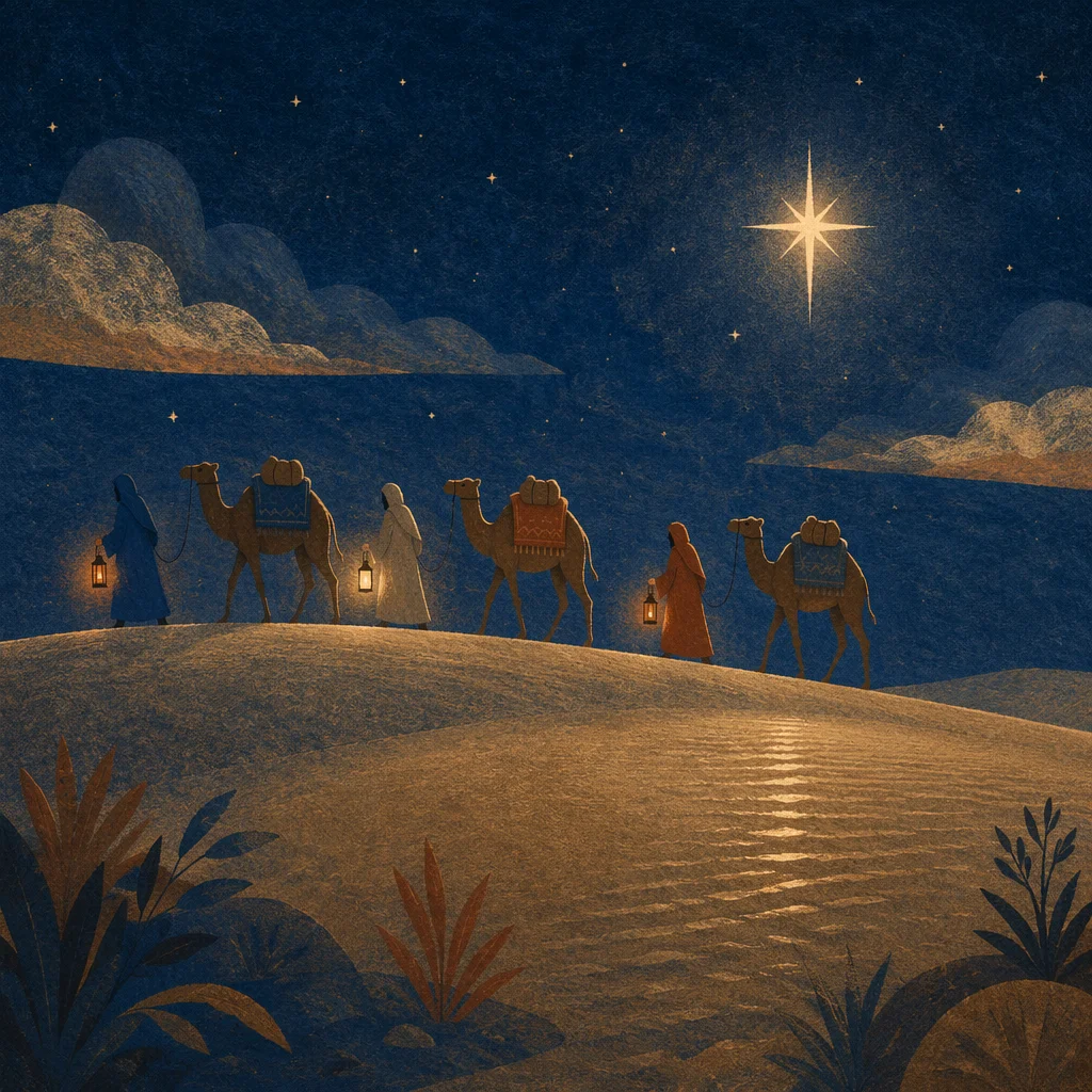 Wise Men Caravan Beneath Desert Star