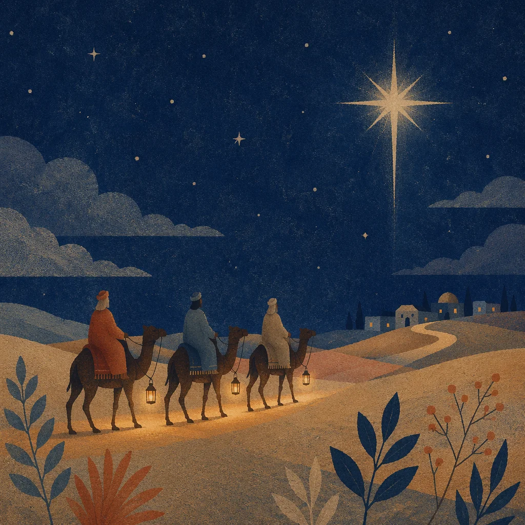 Wise Men Caravan Beneath Twilight Star