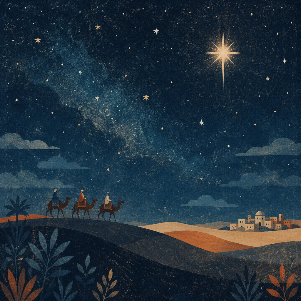 Wise Men Crossing Desert Under Guiding Star