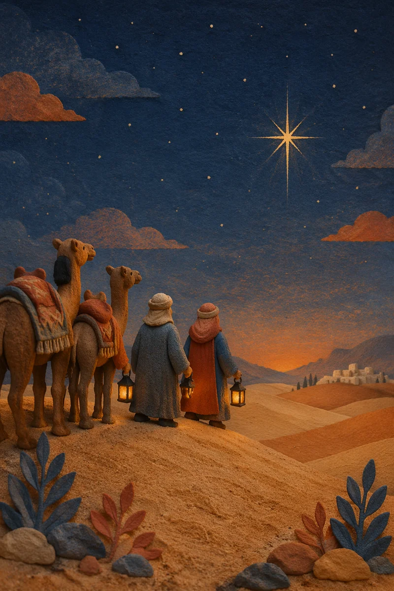 Wise Men Crossing Desert Under Christmas Star