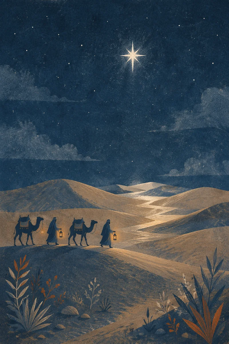Wise Men Journey Under Desert Star