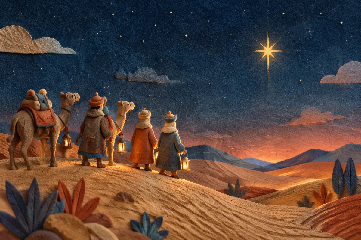 Wise Men Clay Figurines Under Guiding Star