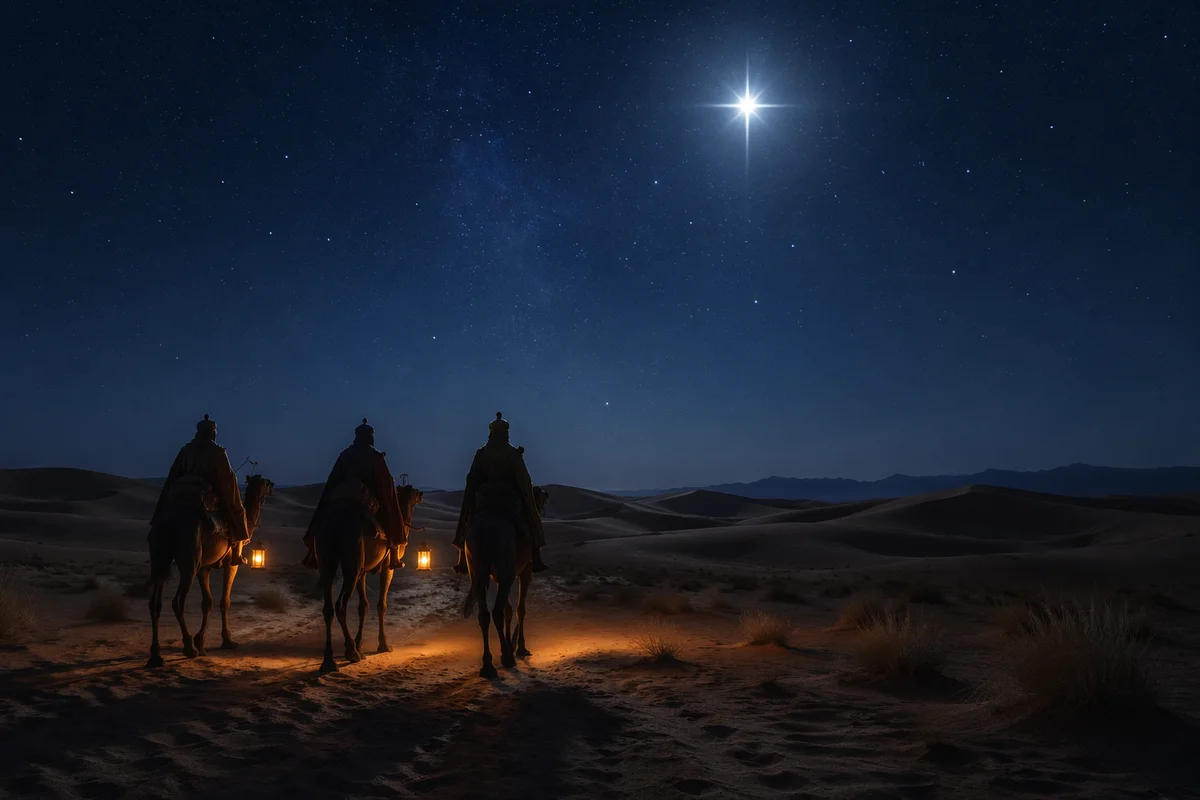 Wise Men Crossing Desert Beneath Christmas Star
