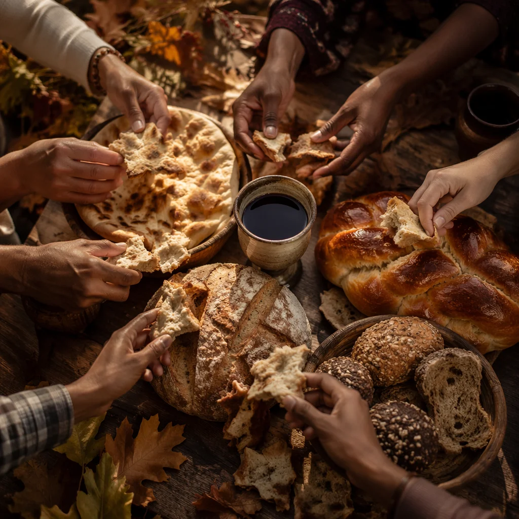 Global Communion Bread Table in Autumn Light