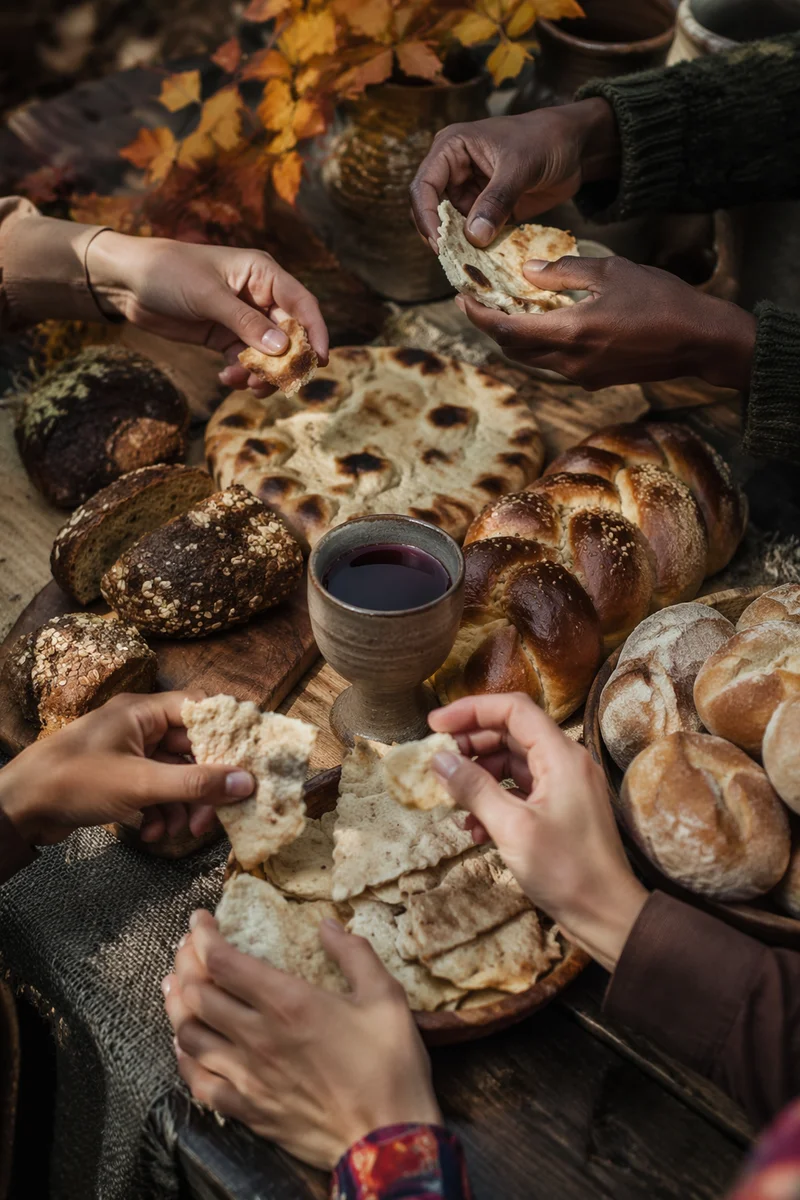 Global Communion Bread Table in Autumn Light