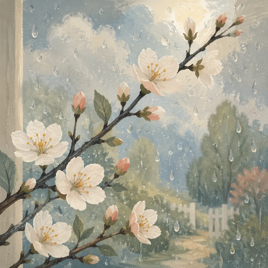 April Showers Spring Blossoms at Window