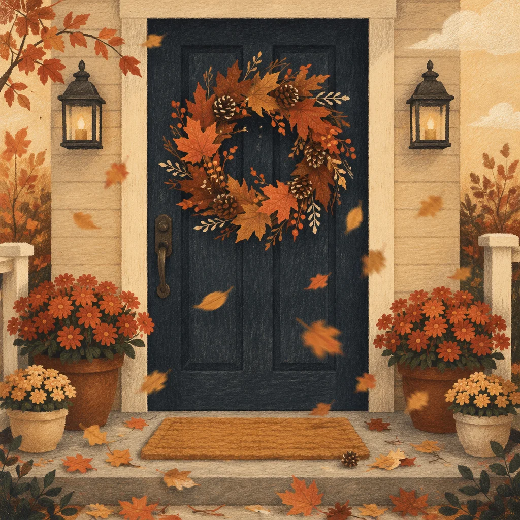Autumn Wreath on Charcoal Blue Door