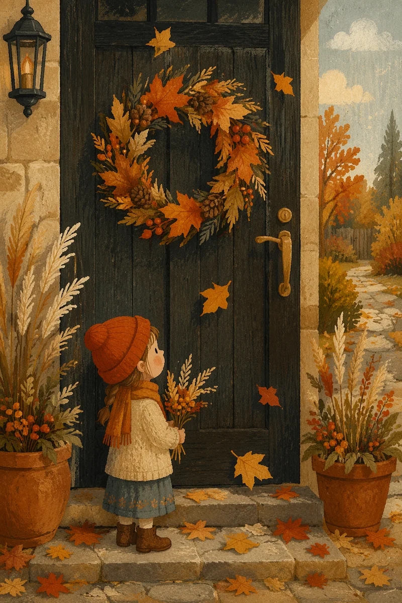 Autumn Wreath on Charcoal Front Door