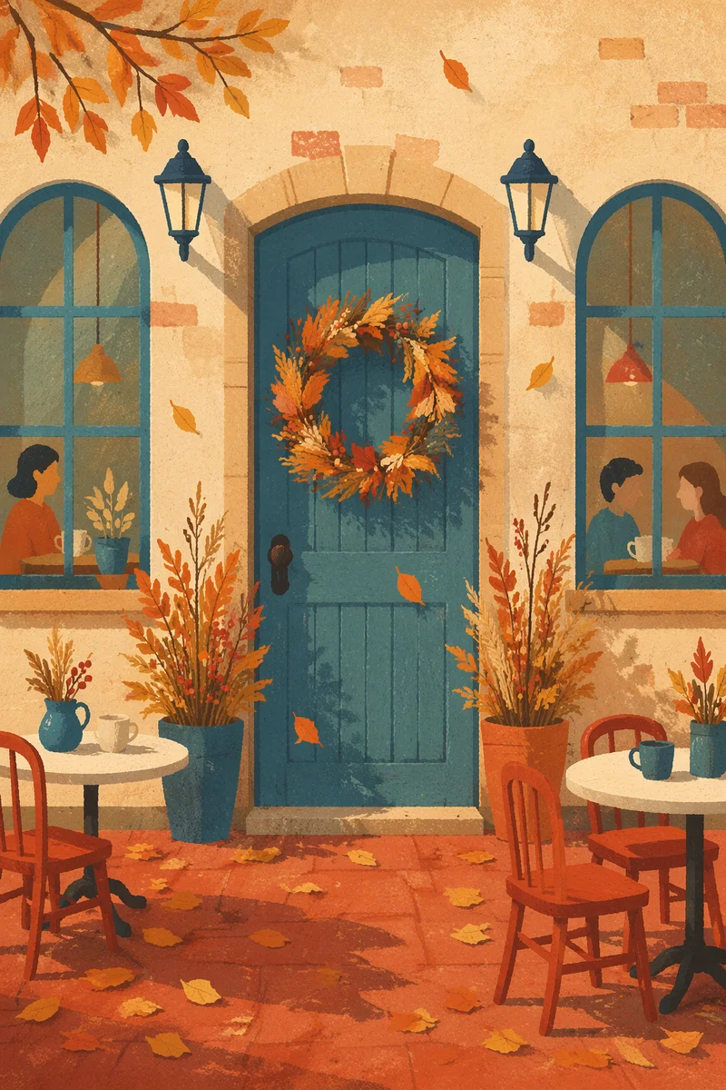 Autumn Wreath on Teal Front Door