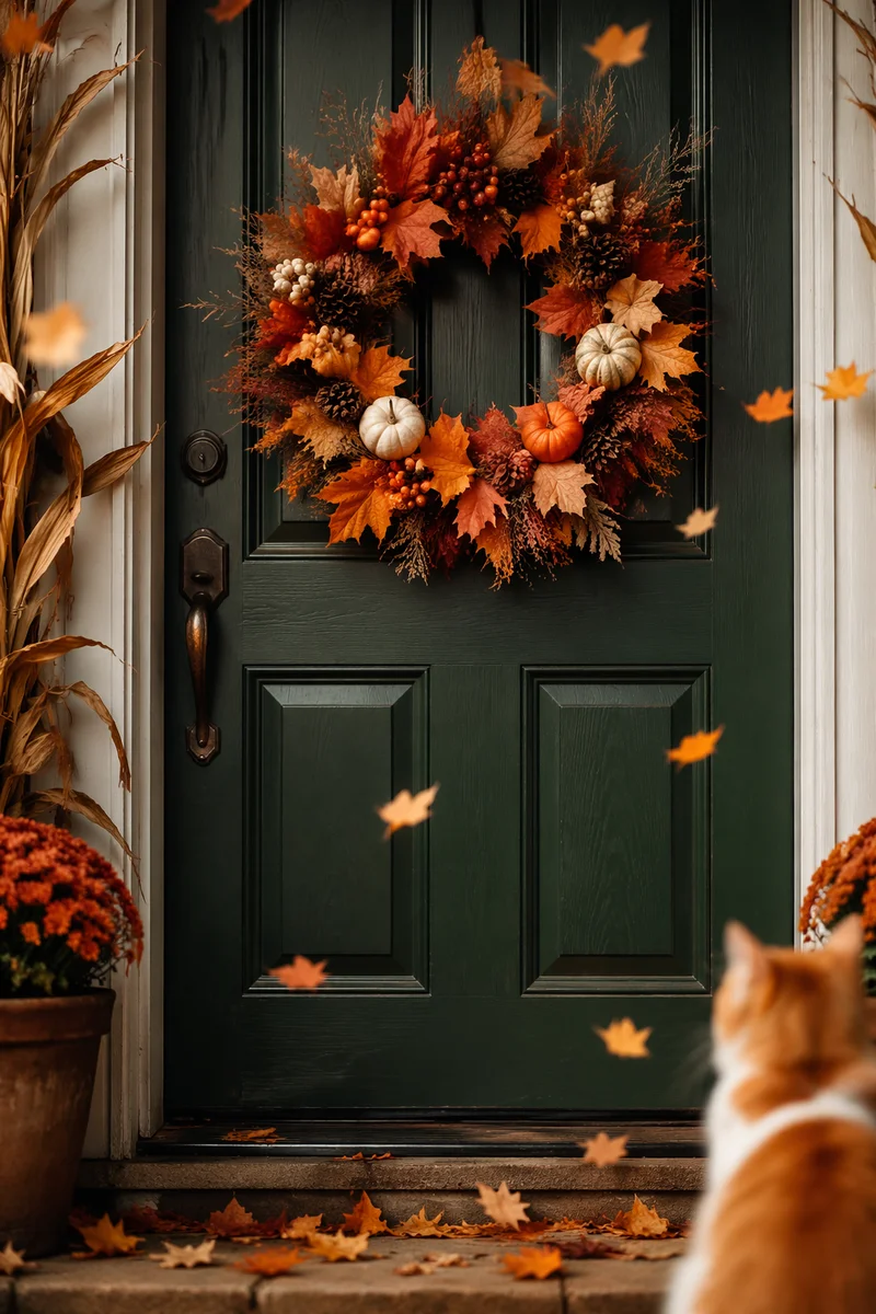 Autumn Wreath on Emerald Front Door