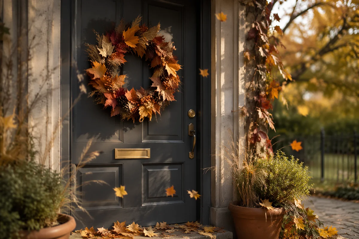 Autumn Wreath on Charcoal Front Door