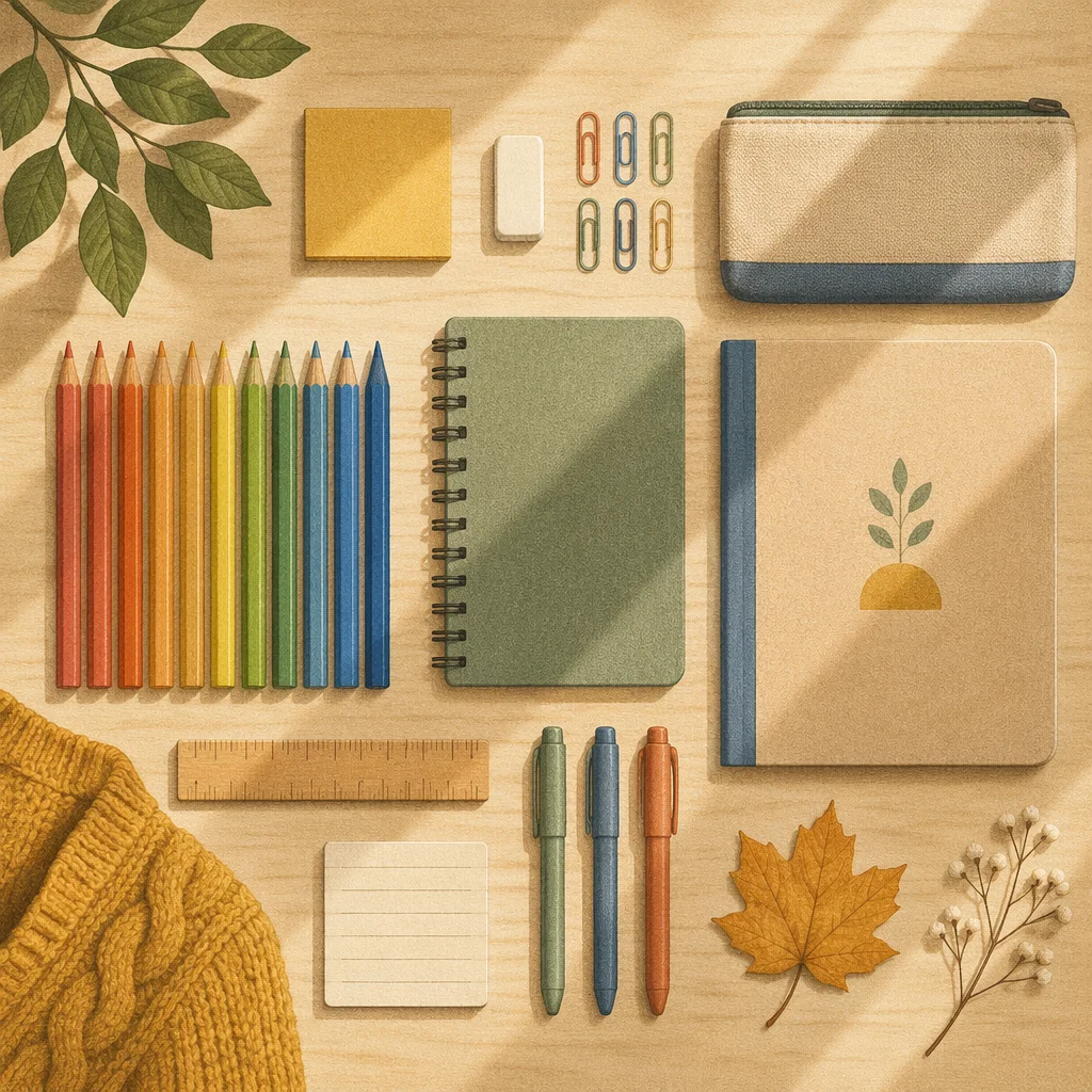 Organized Back to School Supplies Flat Lay