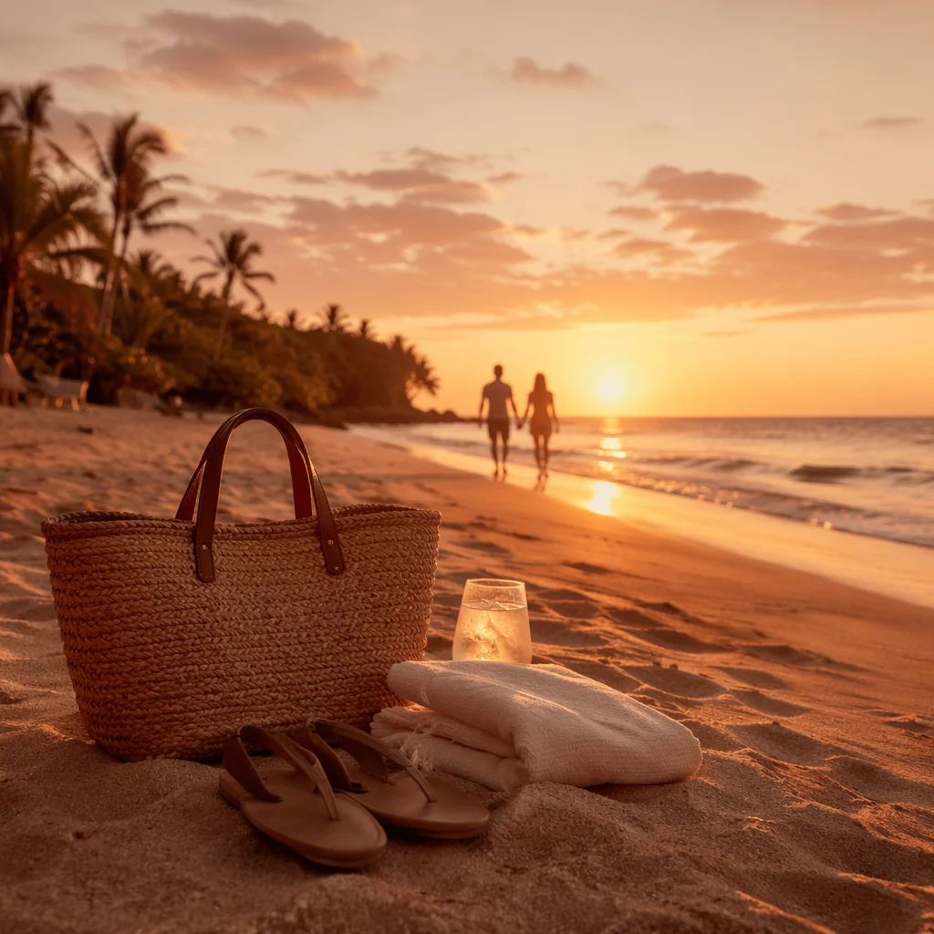 Golden Beach Sunset Summer Vacation Scene