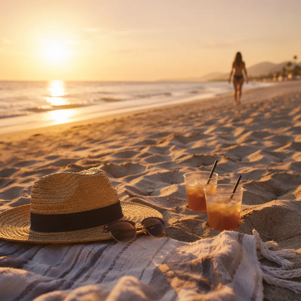 Golden Hour Beach Vacation Scene
