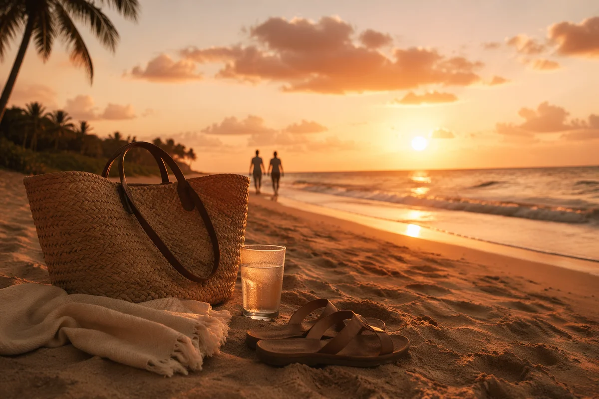 Golden Sunset Tropical Beach Vacation Scene