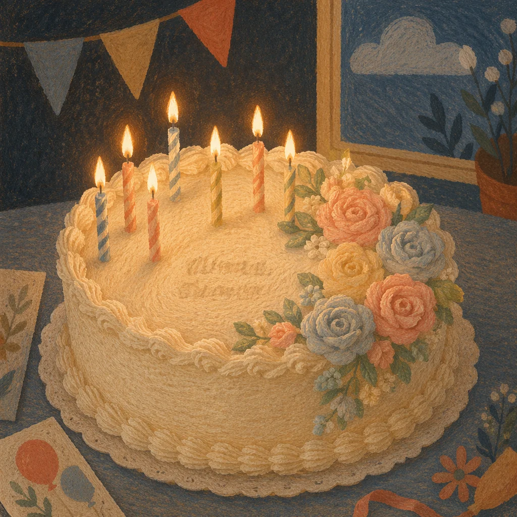 Close Up Birthday Cake with Candles