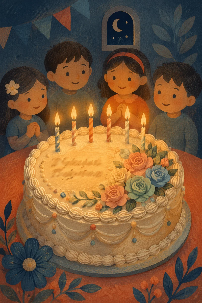 Close-Up Birthday Cake with Lit Candles