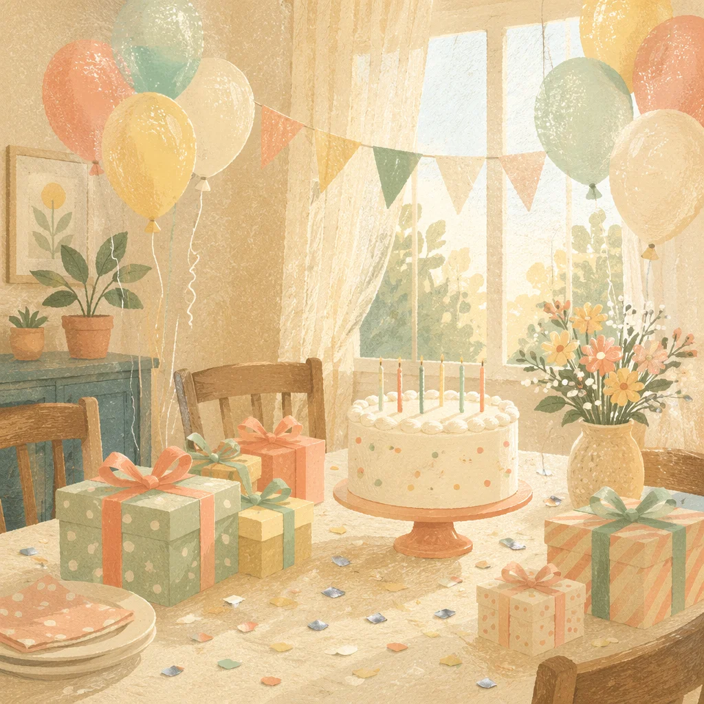Festive Birthday Balloons and Confetti Banner