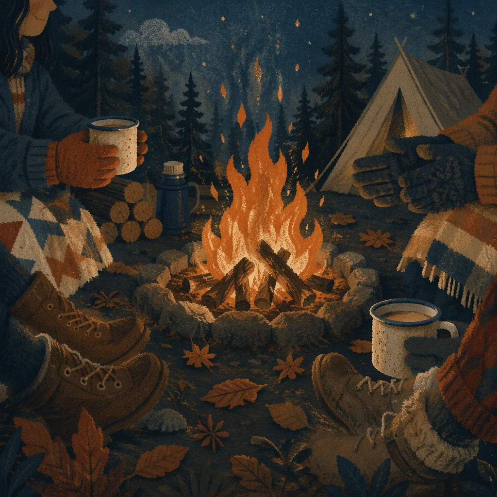 Cozy Autumn Bonfire in Forest Night